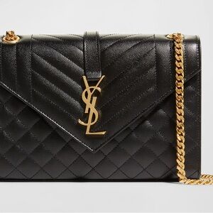 Yves Saint Laurent Black and Gold Crossbody Bag with Chevron Quilting